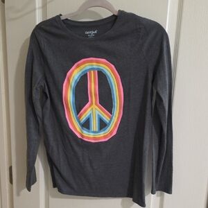 Cat & Jack Charcoal Long-Sleeve Tee with Neon Peace Sign - Pink, Yellow, Blue